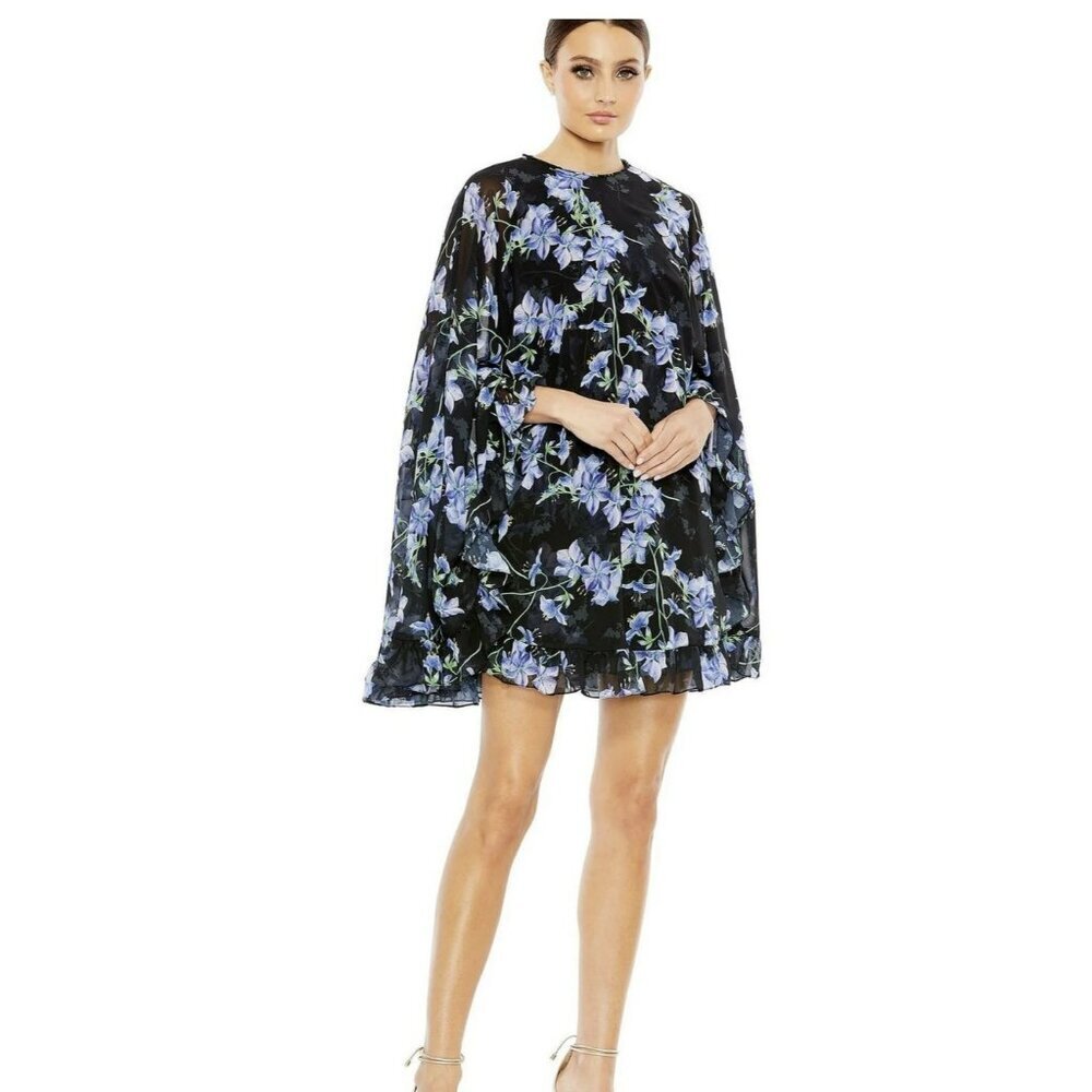 Mac Duggal Cape Mini Floral Dress Size 0 NWT
